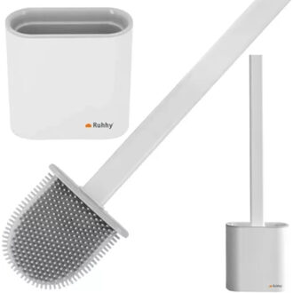 Silicone hygi?ne wc/toiletborstel - plat - wit - 36 cm - in houder