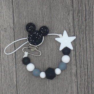 Silicone Round Beads and Star Beads Mickey Cartoon Pacifier Clip Chain For Baby Teething Soother Chew Toy Dummy Clips