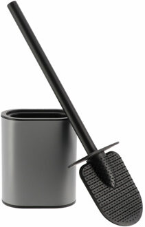 Silicone/rubber hygi?ne wc/toiletborstel - plat - lichtgrijs - 40 cm - in houder