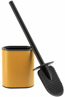 Silicone/rubber hygi?ne wc/toiletborstel - plat - okergeel - 40 cm - in houder