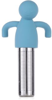 Silicone Thee-ei Little Man Vormige Theezeefje Ultra Fijne Mesh Roestvrij Staal Koffie Blad Thee Bal Zeef Zetgroep Filter blauw