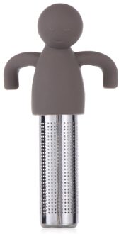 Silicone Thee-ei Little Man Vormige Theezeefje Ultra Fijne Mesh Roestvrij Staal Koffie Blad Thee Bal Zeef Zetgroep Filter donker grijs