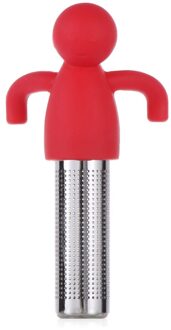 Silicone Thee-ei Little Man Vormige Theezeefje Ultra Fijne Mesh Roestvrij Staal Koffie Blad Thee Bal Zeef Zetgroep Filter rood