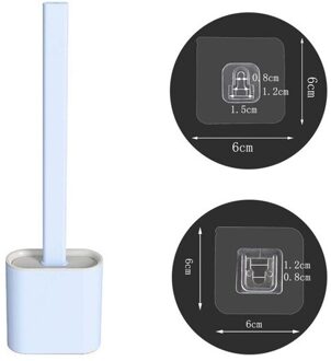 Silicone Toilet Brush WC Toilet Cleaning Brush Wall Mounted Flat Head Flexible Soft Bristles Brush With Quick Drying Holder set blauw