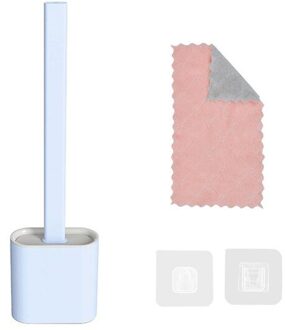 Silicone Toilet Brush WC Toilet Cleaning Brush Wall Mounted Flat Head Flexible Soft Bristles Brush With Quick Drying Holder set Blue2