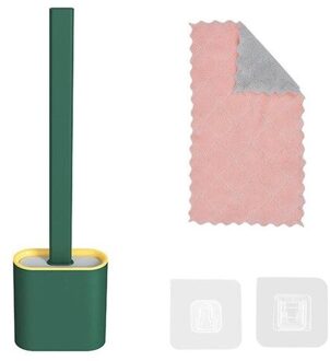 Silicone Toilet Brush WC Toilet Cleaning Brush Wall Mounted Flat Head Flexible Soft Bristles Brush With Quick Drying Holder set Green2