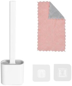 Silicone Toilet Brush WC Toilet Cleaning Brush Wall Mounted Flat Head Flexible Soft Bristles Brush With Quick Drying Holder set White2