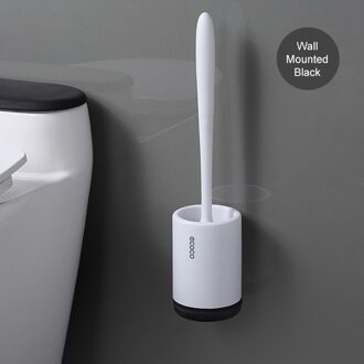 Silicone Toiletborstel Gratis Punch Muur Gemonteerde Borstel Huishoudelijke Badkamer Toiletborstel Badkamer Accessoires Wall-mounted zwart