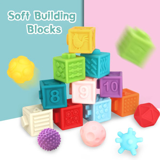 silicone Toys Baby Grasp Toy Building Blocks 3D Touch Hand Soft Balls Baby Massage Rubber Teethers Squeeze Toy Bath Ball