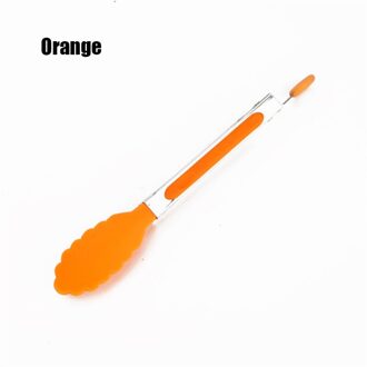 Silicone Voedsel Tong Roestvrijstalen Keuken Grill Keuken Accessoires Antislip Clip Clamp Bbq Salade Gereedschap Oranje