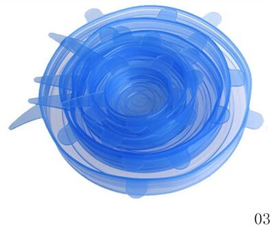 Silicone Voedsel Wrap Seal Deksel Deksel Stretch Gereedschap 6 Stks/set Herbruikbare Siliconen Wrap Voedsel Verse Houden Wrap Keuken Gereedschap Blauw
