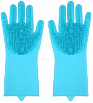 Siliconen Afwassen Handschoenen Badkamer Keuken Schoonmaak Handschoenen Huishouden Magie Handschoenen Schoonmaken Voor Huis Isolatie Gereedschap blauw 1 paar