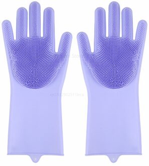 Siliconen Afwassen Handschoenen Badkamer Keuken Schoonmaak Handschoenen Huishouden Magie Handschoenen Schoonmaken Voor Huis Isolatie Gereedschap paars 1 paar