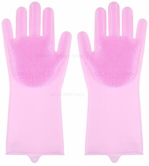 Siliconen Afwassen Handschoenen Badkamer Keuken Schoonmaak Handschoenen Huishouden Magie Handschoenen Schoonmaken Voor Huis Isolatie Gereedschap roze 1 paar