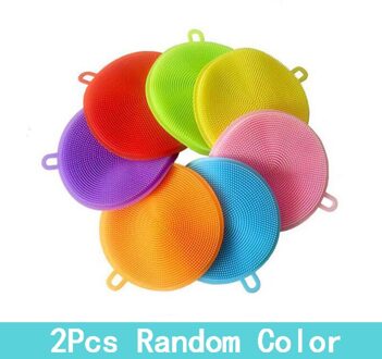 Siliconen Afwassen Scrubber Food Grade Keuken Schotel Borstel Antibacteriële Voor Pot Pan Kom Fruit Groente 2stk willekeurig kleur