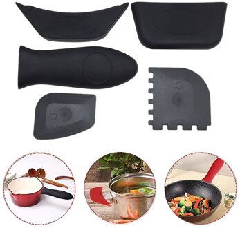 Siliconen Antislip Handvat Houder Oven Kookgerei Pan Handle Cover Sleeve 5stk zwart