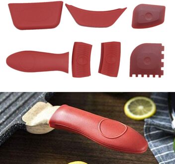 Siliconen Antislip Handvat Houder Oven Kookgerei Pan Handle Cover Sleeve 7stk rood