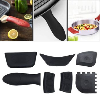 Siliconen Antislip Handvat Houder Oven Kookgerei Pan Handle Cover Sleeve 7stk zwart