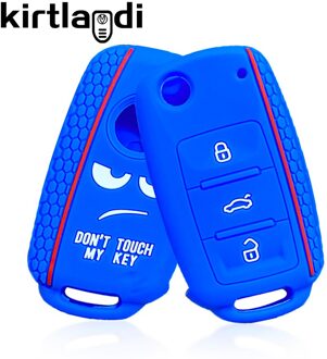 Siliconen Autosleutel Geval Voor Vw Volkswagen Polo Golf Passat Caddy T6 Tiguan Skoda A7 Octavia Rapid Seat Ibiza Leon flip Ateca 1stk A blauw