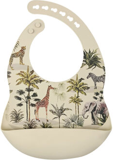 Siliconen - Baby Slabbetje - Met opvangbakje - Safari - Beige Sage / Beige