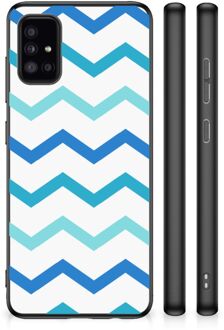 Siliconen Back Cover Samsung Galaxy A51 Telefoon Hoesje met Zwarte rand Zigzag Blauw