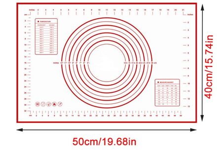 Siliconen Bakken Mat Gebak Rolling Keuken Kneden Deeg Mat Gereedschap Dikke Non-stick Rolling Matten Gebak Accessoires Vel Pads rood 50x40cm