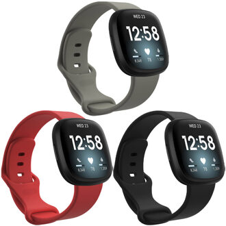 Siliconen bandje Multipack voor Fitbit Sense / Versa 3 - Zwart / Grijs / Rood