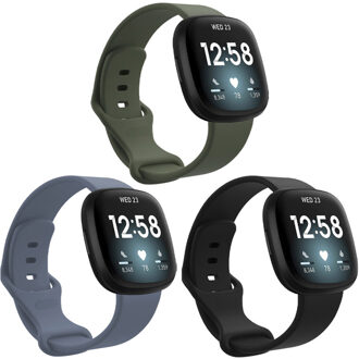 Siliconen bandje Multipack voor Fitbit Sense / Versa 3 - Zwart / Groen / Blauw