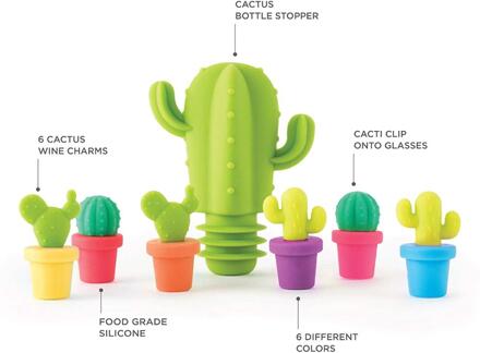 Siliconen Cactus Ananas Wijn Glazen Stop En Wijn Glas Markers Set Drank Fles Bedels Voor Wedding Party 7stk cactus reeks