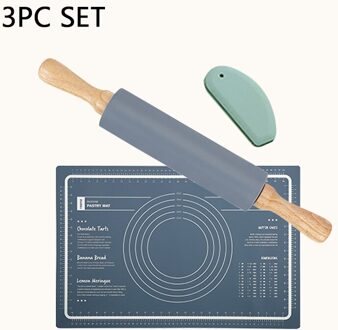Siliconen Gebak Mat 3 Stuks Gebak Mat Met Meting Rolling Pin Cutter Teller Mat Rolling Bakken Mat Deeg Cookies Mat blauw reeks