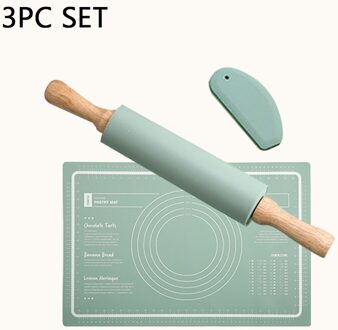 Siliconen Gebak Mat 3 Stuks Gebak Mat Met Meting Rolling Pin Cutter Teller Mat Rolling Bakken Mat Deeg Cookies Mat groen reeks