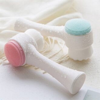 Siliconen Gezichtsreiniger Wasborstel Draagbare Dubbelzijdig Mee-eter Verwijderen Gezicht Reiniging Massage Gezicht Wassen Product Roze