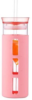 Siliconen Glas Flessen Kantoor Koffie Thee Student Rietjes Water Fles Stro Tarwe Tour Wandelen Draagbare Gym Drink Sport Fles Roze
