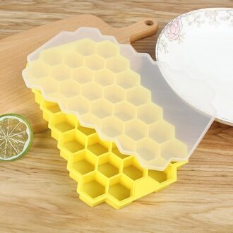 Siliconen Honingraat Vorm Ice Cube Tray Silicone Ice Cube Maker Mold Met Deksels Voor Ijs Party Whiskey Cocktail Koud drinken geel met hoes