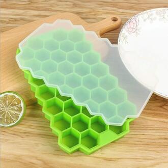 Siliconen Honingraat Vorm Ice Cube Tray Silicone Ice Cube Maker Mold Met Deksels Voor Ijs Party Whiskey Cocktail Koud drinken groen met hoes