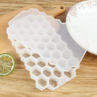Siliconen Honingraat Vorm Ice Cube Tray Silicone Ice Cube Maker Mold Met Deksels Voor Ijs Party Whiskey Cocktail Koud drinken wit met hoes
