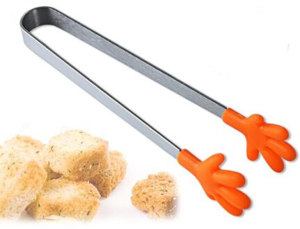 Siliconen Keuken Gereedschap Suiker Clip Gebak Klem Koken Salade Eten BBQ Tang Rvs Handvat Tang 3 Kleur Beschikbaar Oranje
