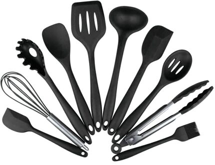 Siliconen Keukengerei 10 Stuk Set Non-stick Kookgerei Siliconen Keukengerei Set Milieuvriendelijke Koken Tool 10 Stuk Spatel Set zwart