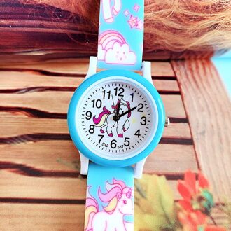 Siliconen Kinderen Horloge Leuke Eenhoorn Cartoon Meisje Jongen Kind Quartz Klok Student Sport Kids Horloges Baby Horloge blauw
