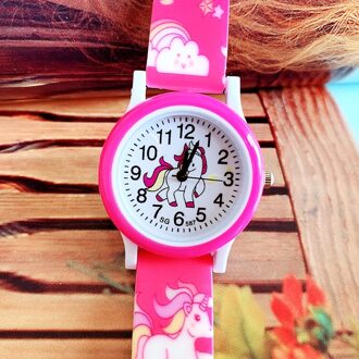 Siliconen Kinderen Horloge Leuke Eenhoorn Cartoon Meisje Jongen Kind Quartz Klok Student Sport Kids Horloges Baby Horloge roos rood