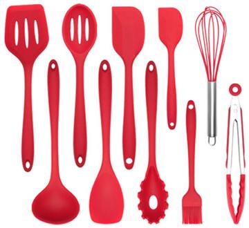 Siliconen Kookgerei Keuken Gebruiksvoorwerp Set Hittebestendig Non-stick Siliconen Keukengerei Koken Tool Gadgets Sets rood 10reeks