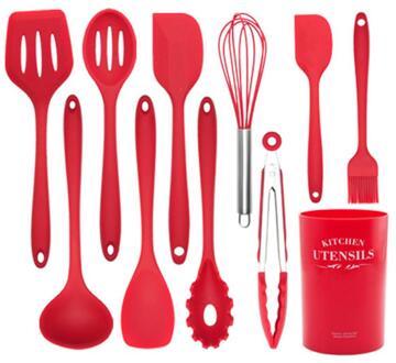 Siliconen Kookgerei Keuken Gebruiksvoorwerp Set Hittebestendig Non-stick Siliconen Keukengerei Koken Tool Gadgets Sets rood 11reeks