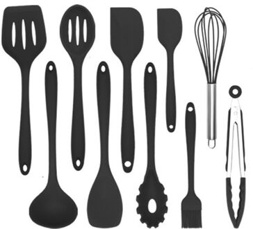 Siliconen Kookgerei Keuken Gebruiksvoorwerp Set Hittebestendig Non-stick Siliconen Keukengerei Koken Tool Gadgets Sets zwart 10reeks