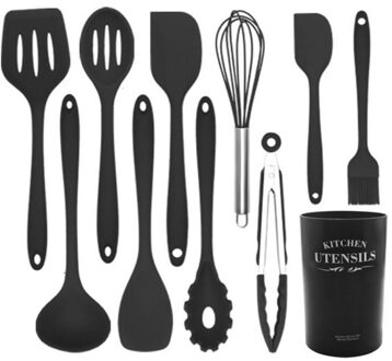 Siliconen Kookgerei Keuken Gebruiksvoorwerp Set Hittebestendig Non-stick Siliconen Keukengerei Koken Tool Gadgets Sets zwart 11reeks