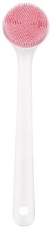 Siliconen Lange Handvat Douche Borstel Scrubber Douche Bad Body Borstel Houten Handvat Body Reiniging Tool Badkamer roze