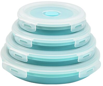 Siliconen Lunchbox Inklapbare Voedsel Container Opbergdoos Draagbare Bento Box Microwavable Camping Outdoor Gereedschap Folable Servies 4stk blauw