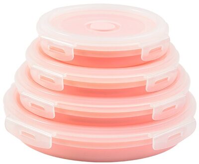 Siliconen Lunchbox Inklapbare Voedsel Container Opbergdoos Draagbare Bento Box Microwavable Camping Outdoor Gereedschap Folable Servies 4stk roze