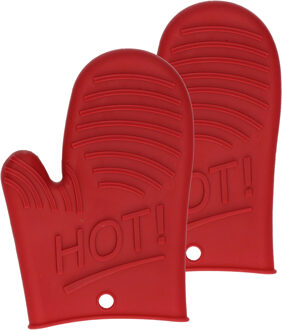Siliconen ovenwant/ovenhandschoen - 2x - rood - 15 x 21 cm - Pannenlap