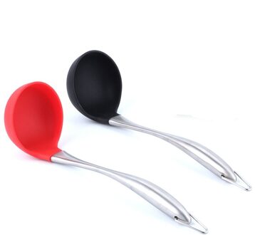 Siliconen Pollepel Soep Lepel Gebogen Handvat Hittebestendige Ronde Scoop Met Hygiënische Coating Kok Gebruiksvoorwerpen rood