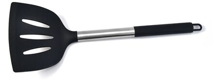 Siliconen Spatel Sleuven Turner Perfect Voor Koken Zeevruchten Op Grill Keuken Spatel Met Hittebestendige Metalen Handvat zwart
